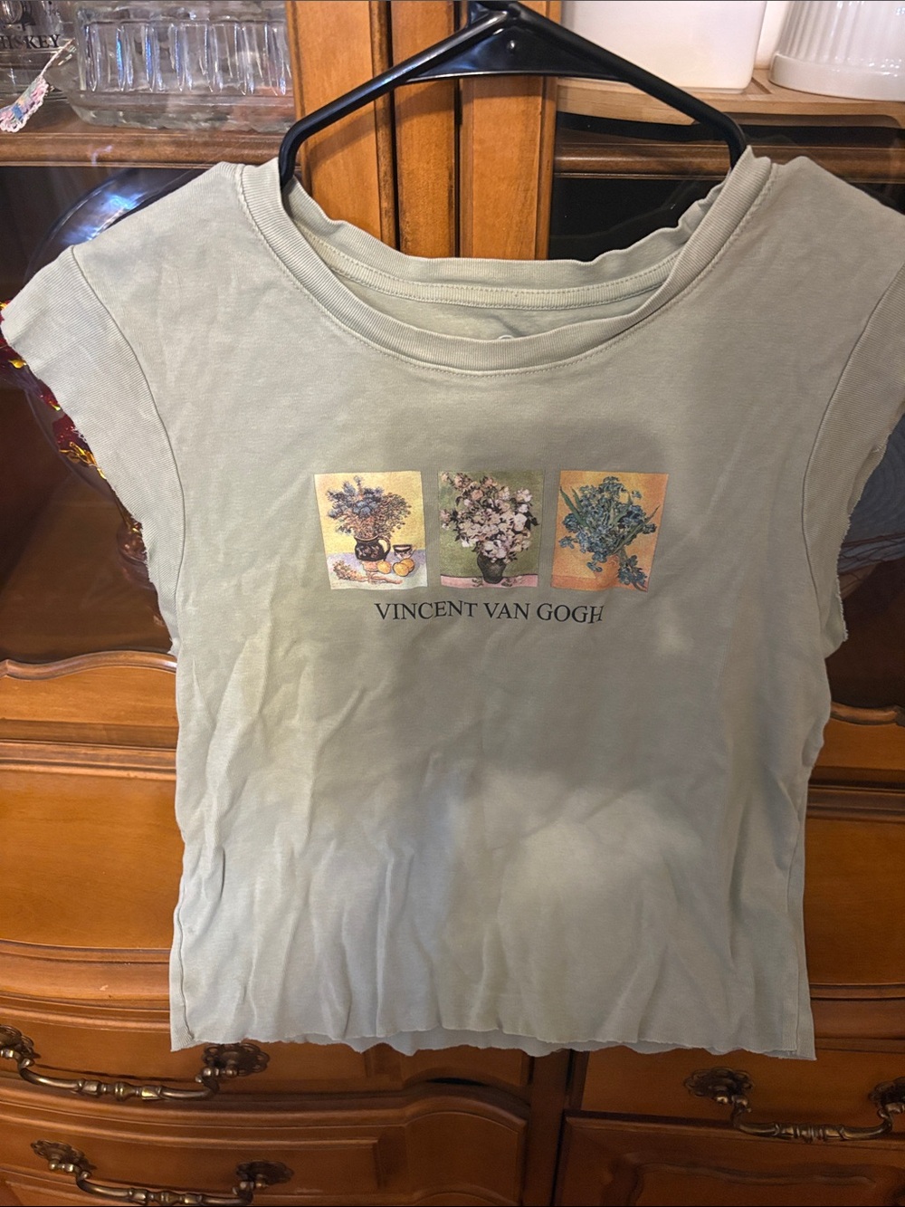 Vincent Van Gogh Sage Green Floral Panel Crop Top